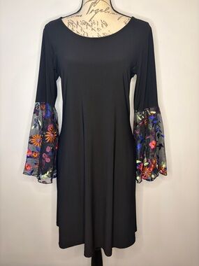 MSK little black dress with embroidered split bell sleeves S